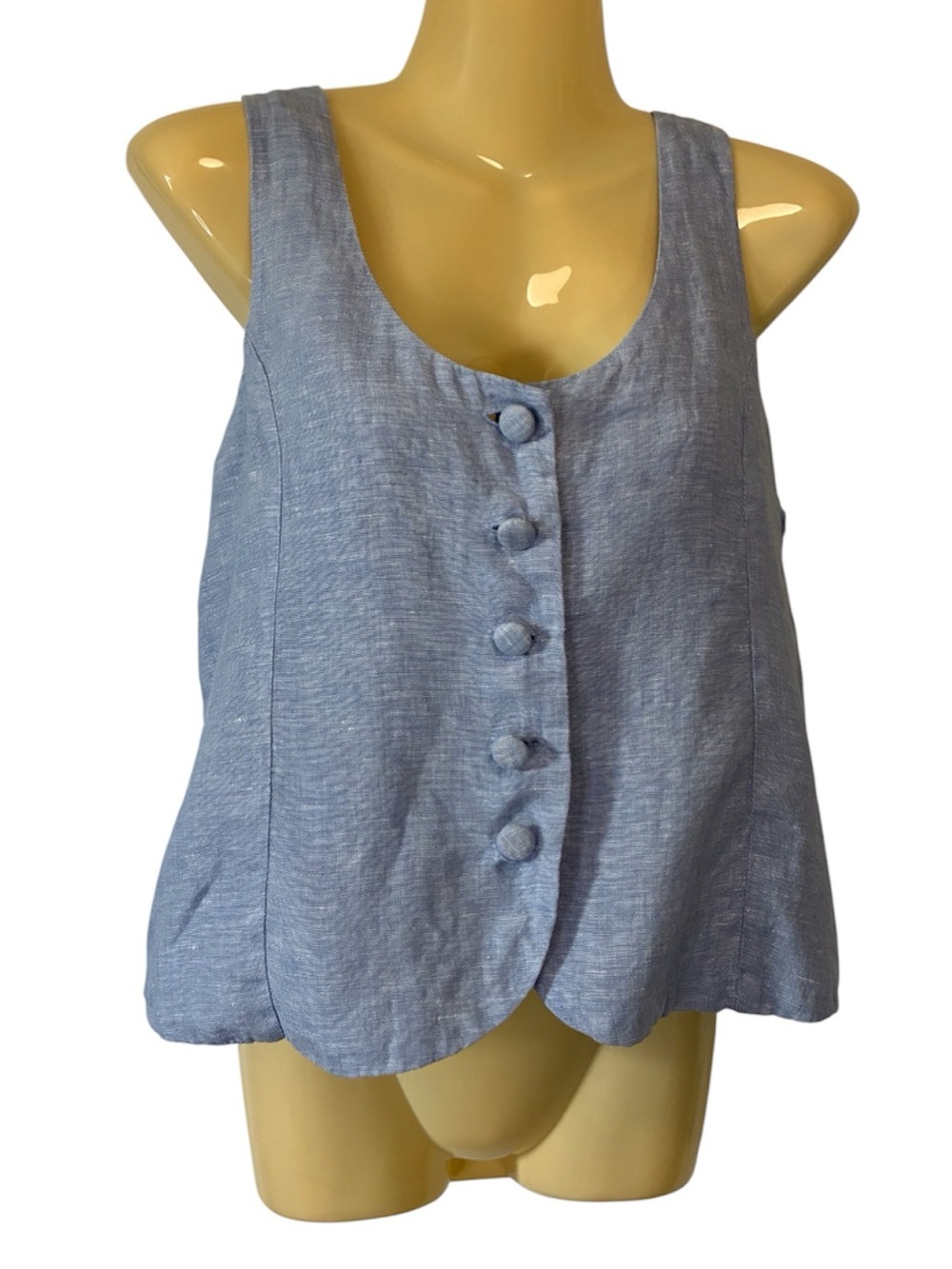 Rachel Zoe Button Front Vest 100% Linen Beach Cottagecore Coastal Powder Blue M